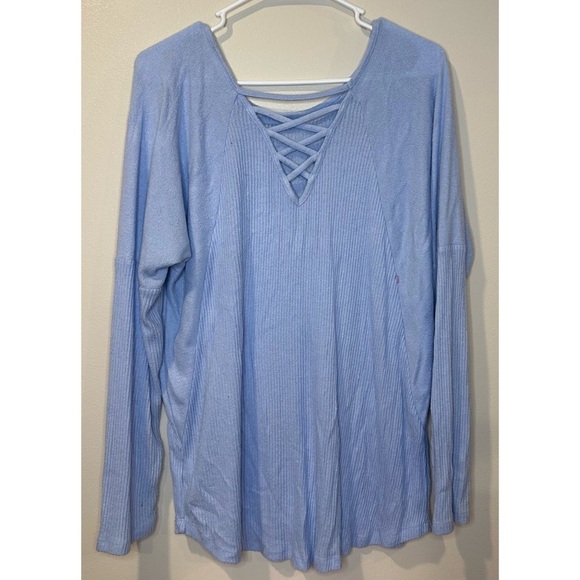 SO. Women’s Light Blue Ribbed Back Long Sleeve Top Size Large - Picture 2 of 5